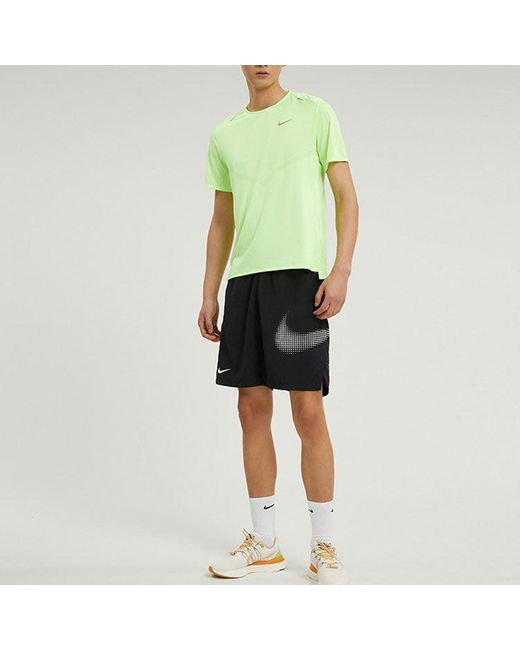 Nike Green Solid Color Reflective Logo Printing Round Neck Pullover Short Sleeve for men