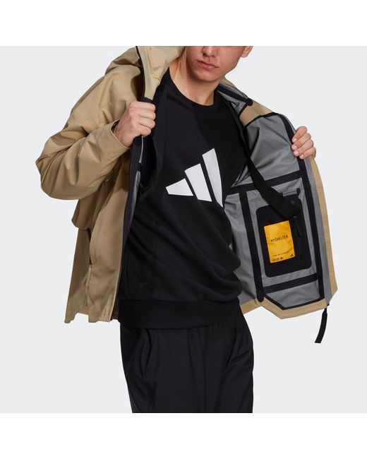 Adidas Natural Myshelter Jkt Outdoor Sports Rainproof Loose Hooded Logo Khaki Jacket for men
