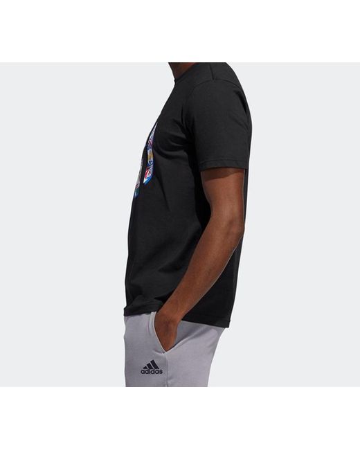 Adidas Black Batw Hrdn Logo Sports Basketball Short-Sleeve Tee for men