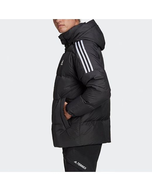 Adidas Black 3St Puff Down J Stay Warm Sports Hooded Down Jacket for men