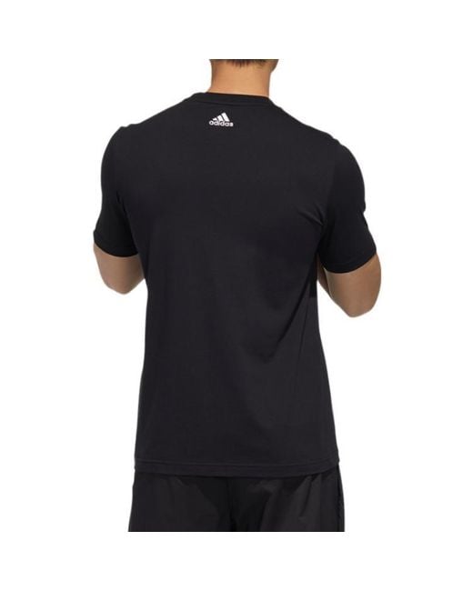 Adidas Black Cartoon Alphabet Logo Printing Round Neck Short Sleeve T-Shirt for men