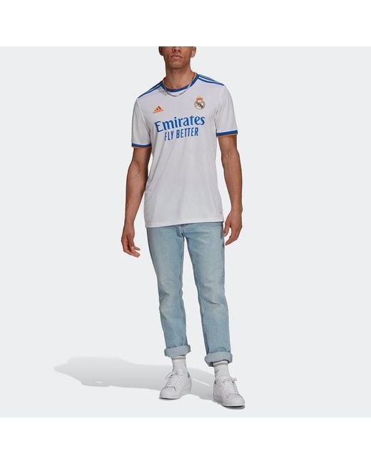 Adidas Blue Real Madrid 21-22 Season Sw Fan Edition Home Alphabet Logo Stripe Sports Short Sleeve Soccer/Football Jersey for men