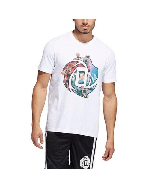Adidas White Rose Logo Cartoon Ross Pattern Printing Casual Round Neck Short Sleeve T-Shirt for men