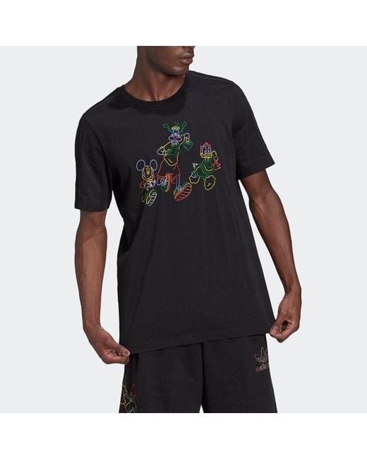 Adidas Black Originals X Disney Crossover Mickey Cartoon Printing Round Neck Short Sleeve for men