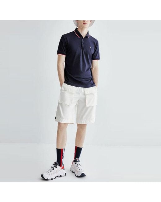 Fila Blue Logo Solid Color Sports Short Sleeve Knitted Polo Shirt For for men