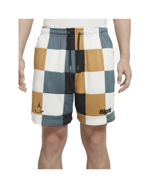 Nike Blue Plaid Splicing Logo Printing Straight Shorts for men