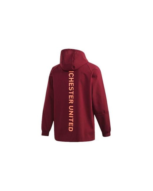Adidas Red Mufc Travel Jkt Manchester United Soccer/Football Sports Hooded Jacket for men