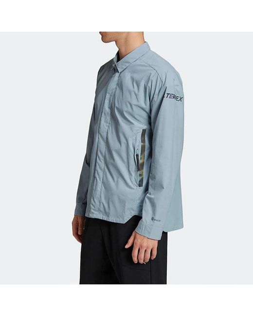 Adidas Blue Terrex C Myshelter W.R Colorful Logo Stripe Printing Lapel Jacket for men