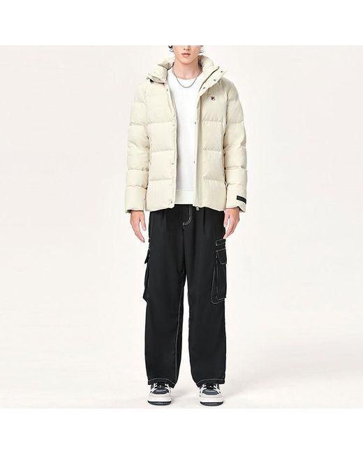 Fila White Embroidered Logo Stay Warm Sports Hooded Down Jacket for men