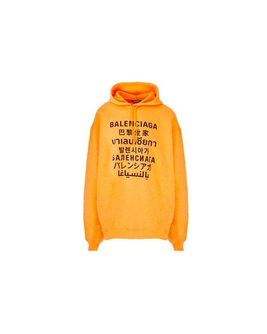Balenciaga Orange Languages Logo Hoodie for men