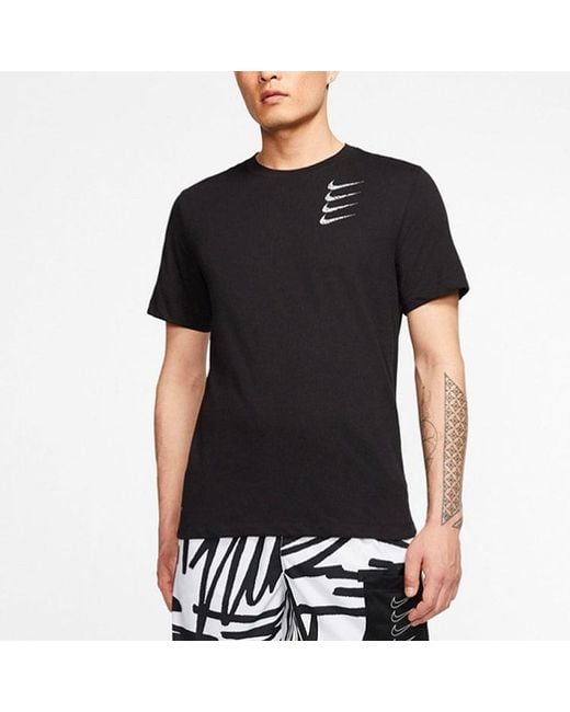 Nike Black Round Neck Training Short Sleeve 'Multi Swoosh' for men