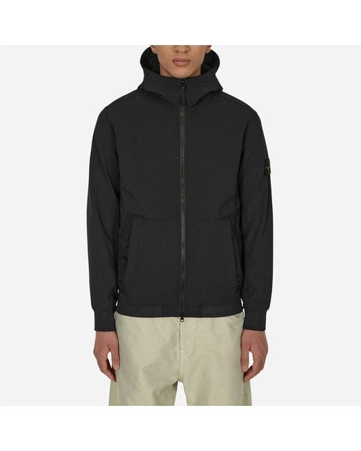 Stone Island Black Soft Shell Hooded Jacket for men