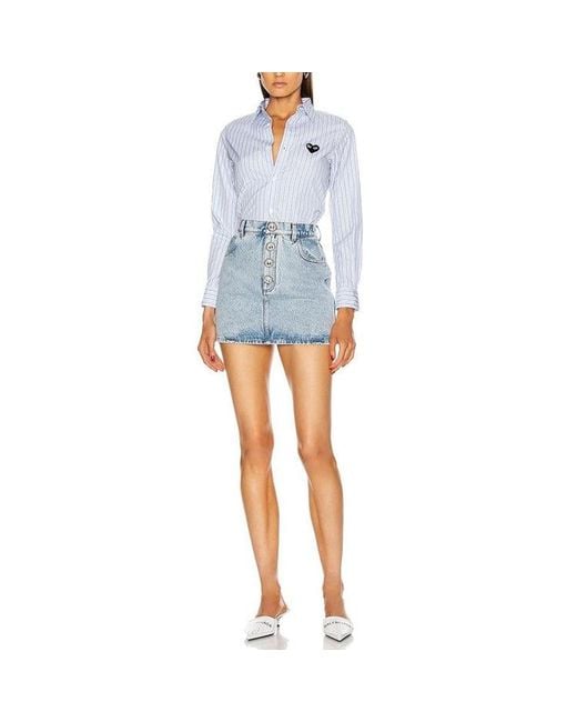 COMME DES GARÇONS PLAY Blue (Wmns) Striped Shirt Emblem