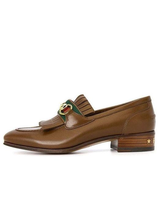 Gucci Brown With Web And Interlocking G Loafer