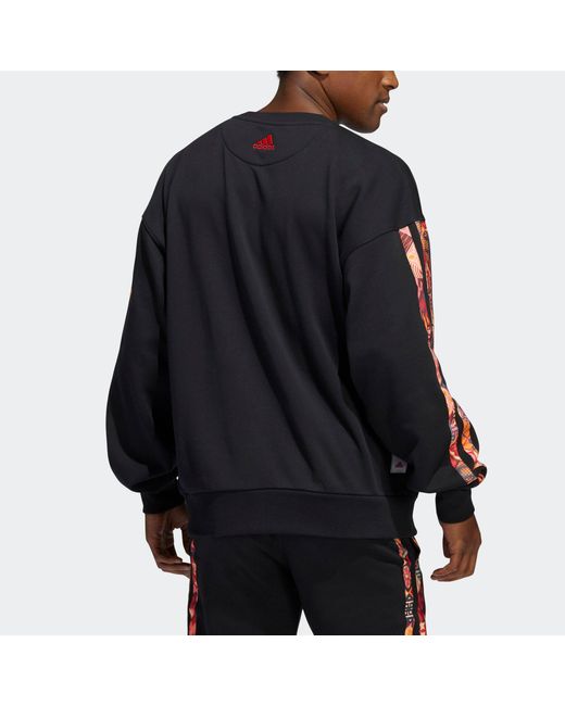 Adidas Black Mic Rose Crew Limited Printing Basketball Sports Round Neck Pullover for men