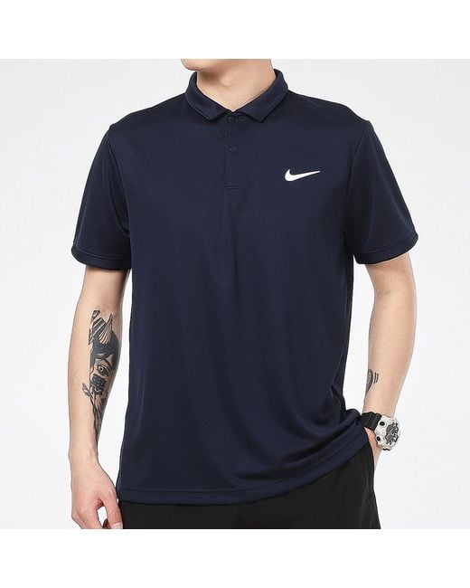 Nike Blue Court Dri-fit Victory Casual Sports Tennis Lapel Short Sleeve Polo Shirt Navy for men