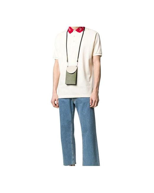 Gucci White Alphabet Embroidered Short Sleeve Polo Creamy for men
