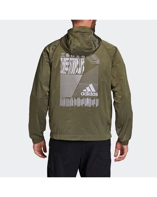 Adidas Green Half Zipper Casual Hooded Pullover Sports Jacket Tops for men