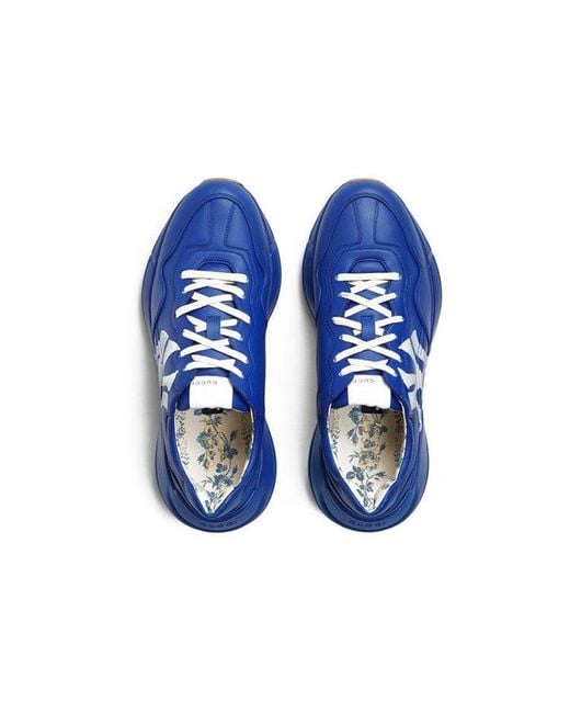 Gucci Blue Rhyton New York Yankees Leather Sneaker for men