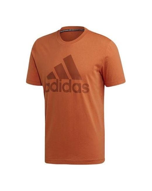 Adidas Orange Mh Bos Tee Gym Training Sports Round Neck Short Sleeve Khaki for men