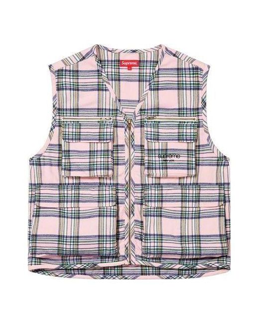 Supreme Pink Tartan Flannel Cargo Vest for men