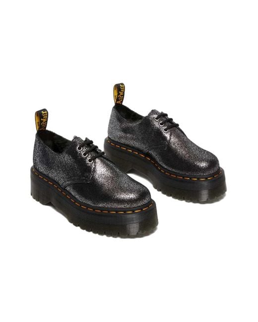 Dr. Martens Black 1461 Faux Fur-Lined Metallic Leather Platform Shoes for men
