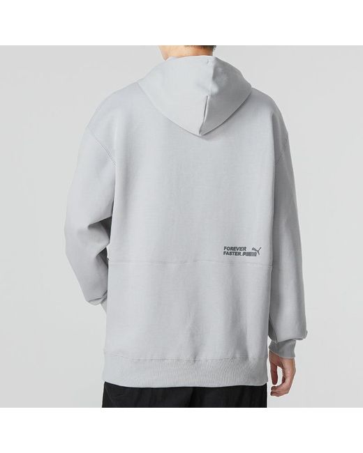 PUMA Gray Small Logo Relaxed Logo Hoodie for men