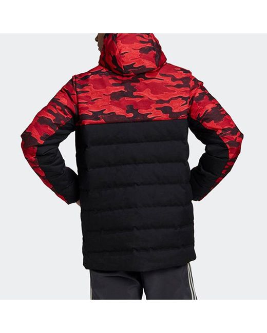 Adidas Red Mufc Manchester United Camouflage Colorblock Sports Hooded Down Jacket for men