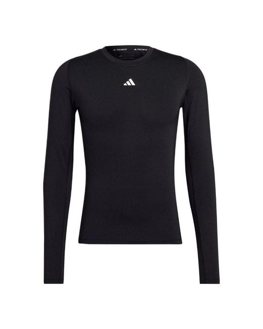 Adidas Blue Solid Color Logo Slim Fit Sports Training Long Sleeves T-Shirt for men