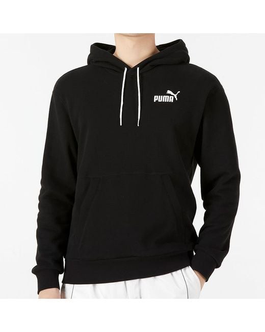 PUMA Black Ess + Contrasting Colors Chest Embroidered Logo for men