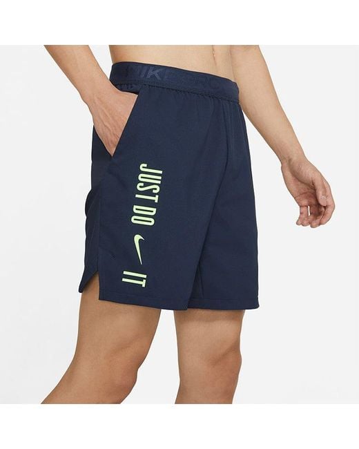 Nike Blue Pro Dri-Fit Flex Vent Max Alphabet Printing Training Sports Shorts Obsidian for men