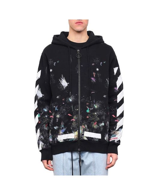 Off-White c/o Virgil Abloh Black Graffiti Arrow Printing Zipper Hooded Long Sleeves Ordinary Version for men