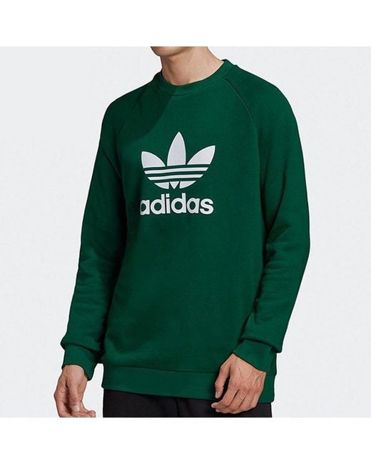 Adidas Green Originals Trefoil Crew Casual Sports Round Neck Pullover for men