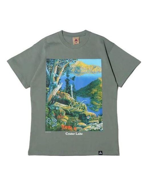 Nike Green Acg Crater Lake Sports Printing Pattern Round Collar for men