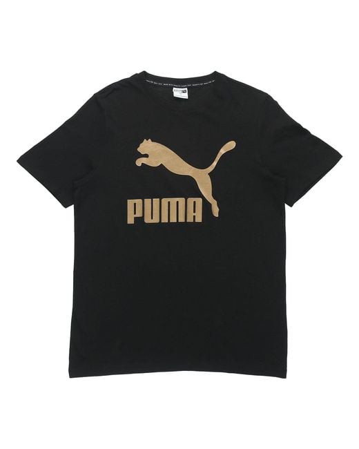 PUMA Black Athleisure Casual Sports Bronzing Logo Printing Short Sleeve for men