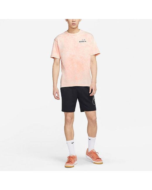 Nike Pink Sb Skateboard Back Printing Washed Sports Skateboard Short Sleeve for men