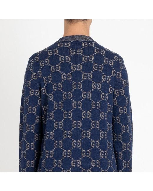 Gucci Blue Gg Jacquard Pull Knit For for men
