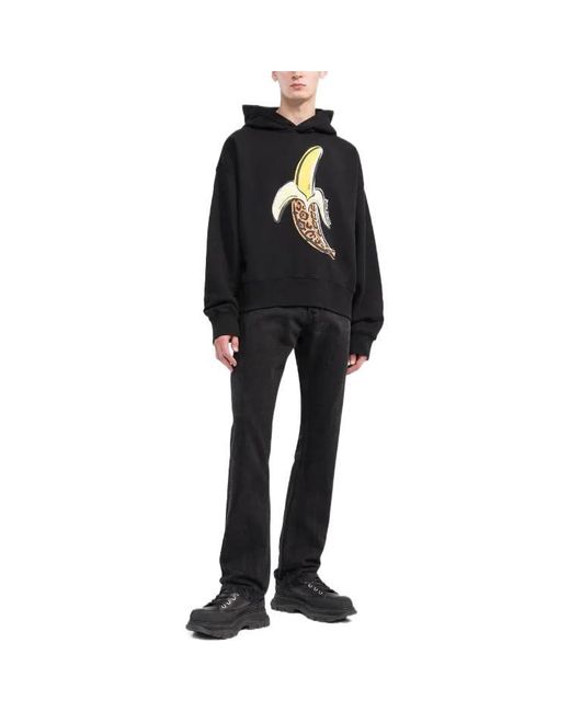 Palm Angels Black Banana Printed Hoodie Leopard' for men
