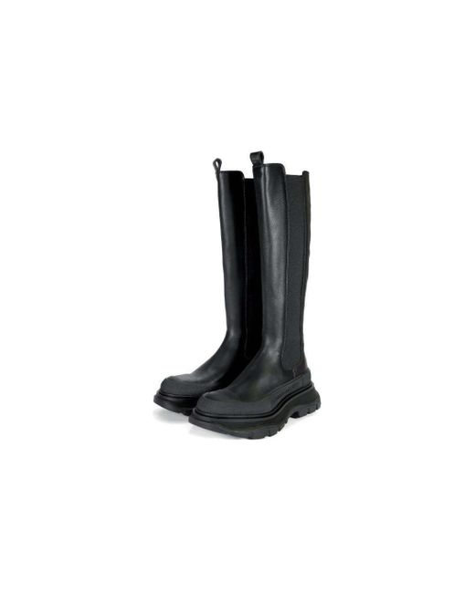 McQueen Black (Wmns) Tread Leather Over-The-Knee Boots