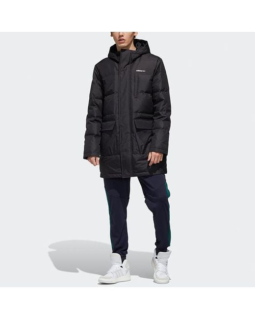 Adidas Black Neo M Wint Dwn Prka Windproof Stay Warm Mid-Length Sports Hooded Down Jacket for men