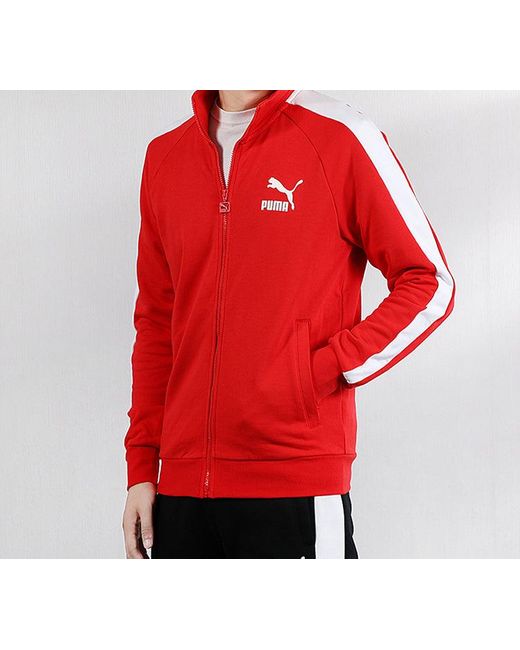 PUMA Red Iconic Minimalistic Casual Stand Collar Jacket for men