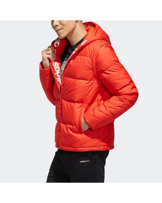 Adidas Red Neo Sports Hooded Detachable Long Sleeves Down Jacket for men