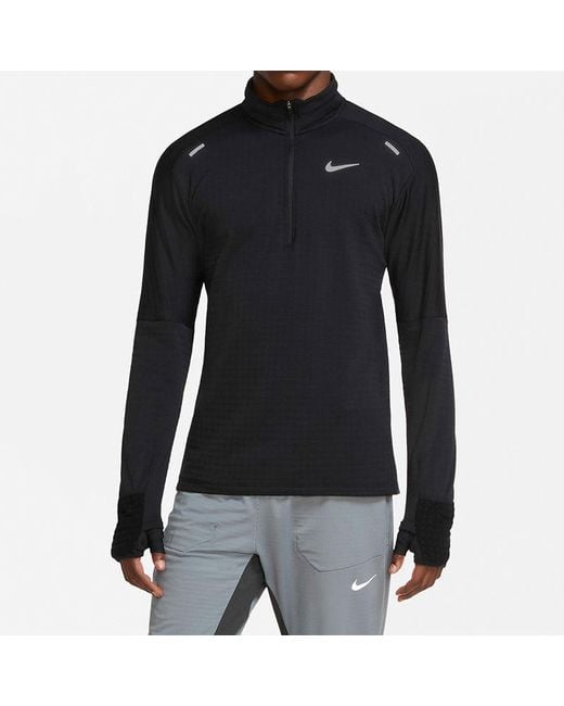 Nike Black Sphere Dri-Fit Half Zipper Fleece Stay Warm Running Training Long Sleeves Pullover for men