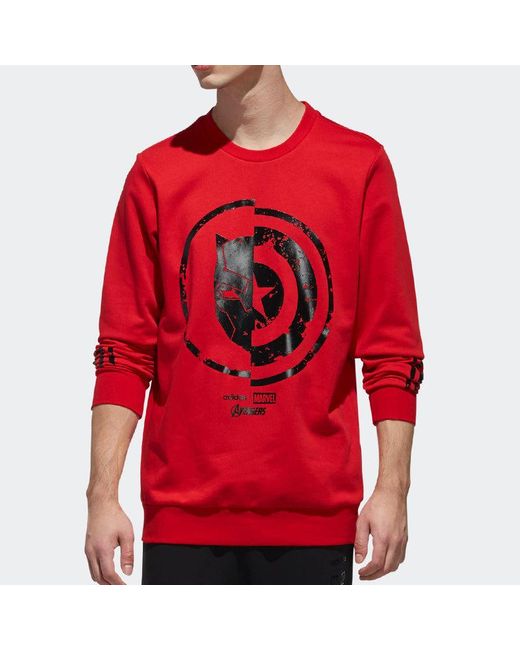 Adidas Red Neo X Marvel Crossover Logo Printing Casual Sports Pullover Round Neck for men