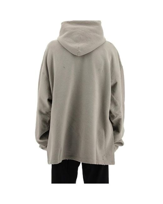 Balenciaga Gray Blurred Logo Distress Hoodie for men