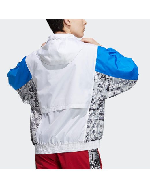Adidas Blue Originals X Disney Crossover Manga Wb Pattern Sports Hooded Jacket for men