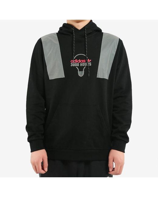 Adidas Black Originals Printing Reflective Hooded Pullover Sports for men