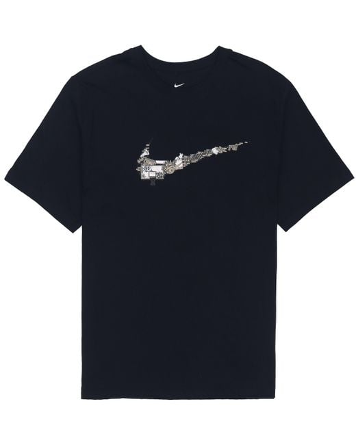 Nike Black Cartoon Pattern Large Logo Printing Round Neck Casual Short Sleeve for men