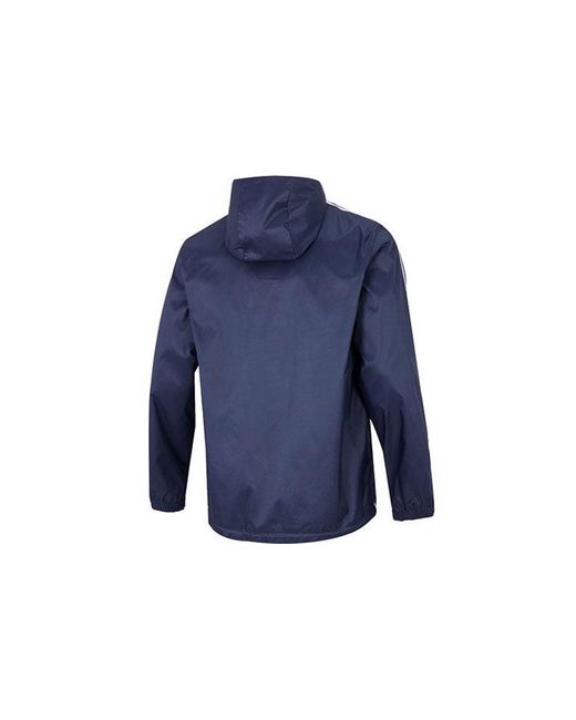Adidas Blue Originals Logo Micro Mark Stripe Athleisure Casual Sports Hooded Woven Jacket for men