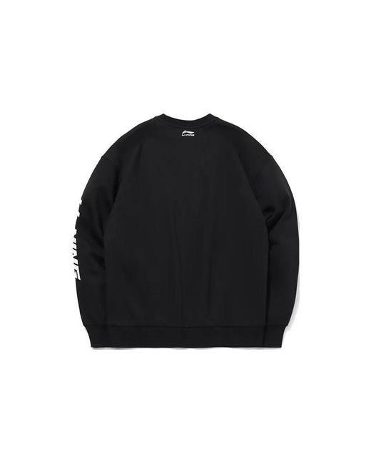 Li-ning Black Sports Fashion Series Embroidered Logo Loose Fleece Lined Round Neck Pullover for men